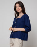 Connexion 3/4 Sleeve Blouse Square Neck Horn Button
