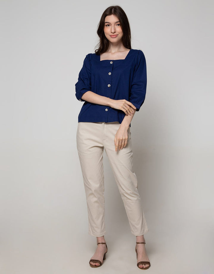 Connexion 3/4 Sleeve Blouse Square Neck Horn Button