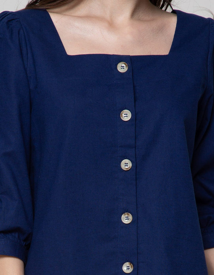 Connexion 3/4 Sleeve Blouse Square Neck Horn Button