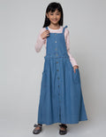 Nevada Long Sleeve Midi Dress Woven Overall Blue With Inner Stripe