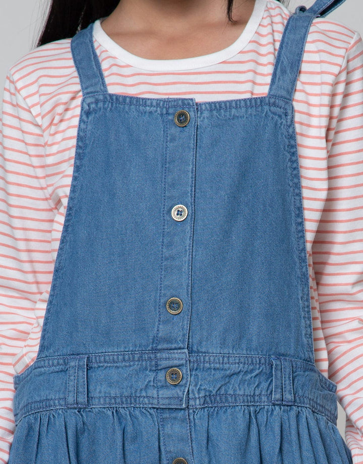 Nevada Long Sleeve Midi Dress Woven Overall Blue With Inner Stripe