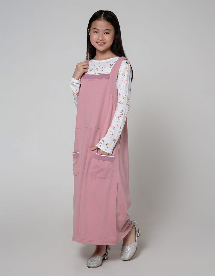 Nevada Long Sleeve Midi Dress Woven Overall Pink With Flower