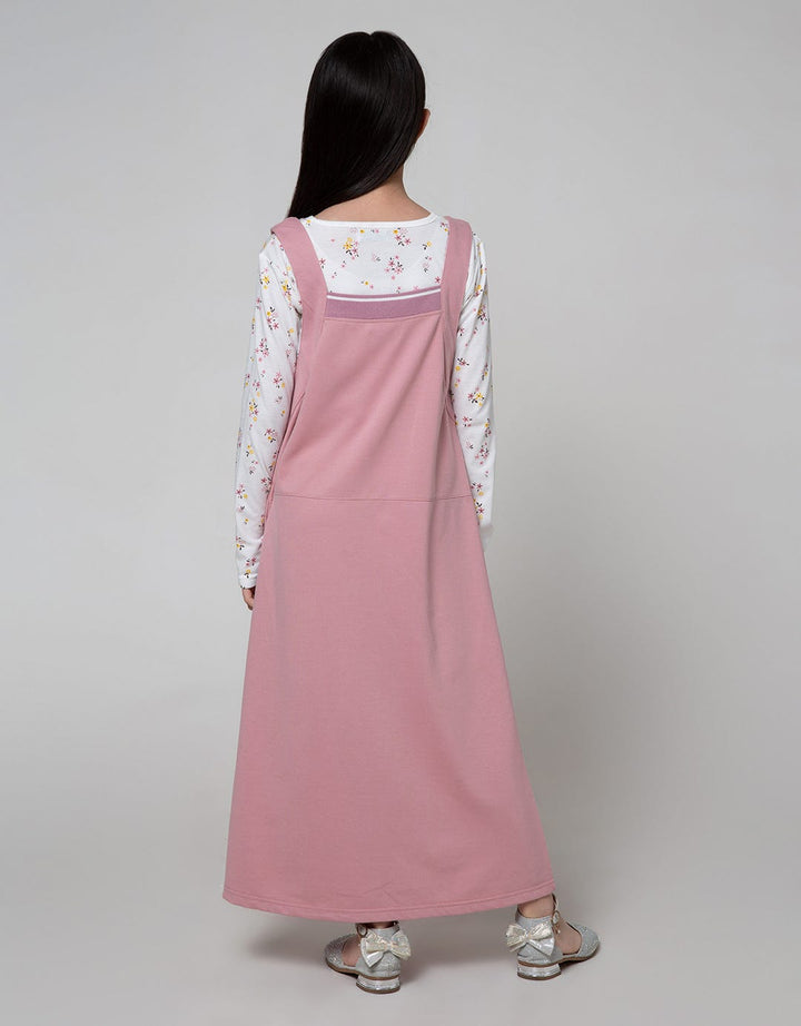Nevada Long Sleeve Midi Dress Woven Overall Pink With Flower