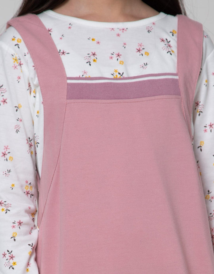 Nevada Long Sleeve Midi Dress Woven Overall Pink With Flower