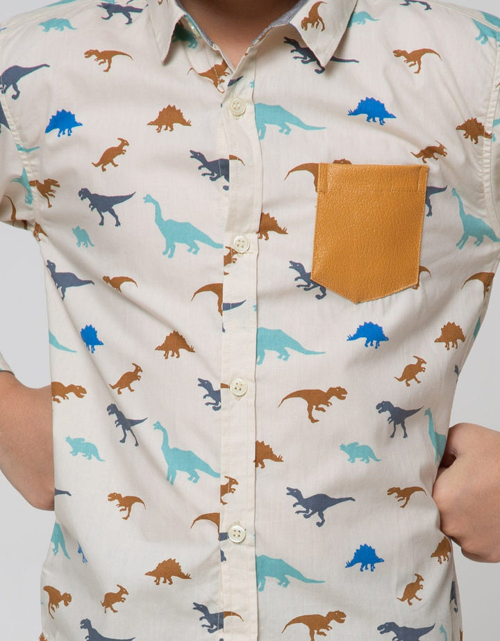 Little M Long Sleeve Shirt Print Dino Poplin