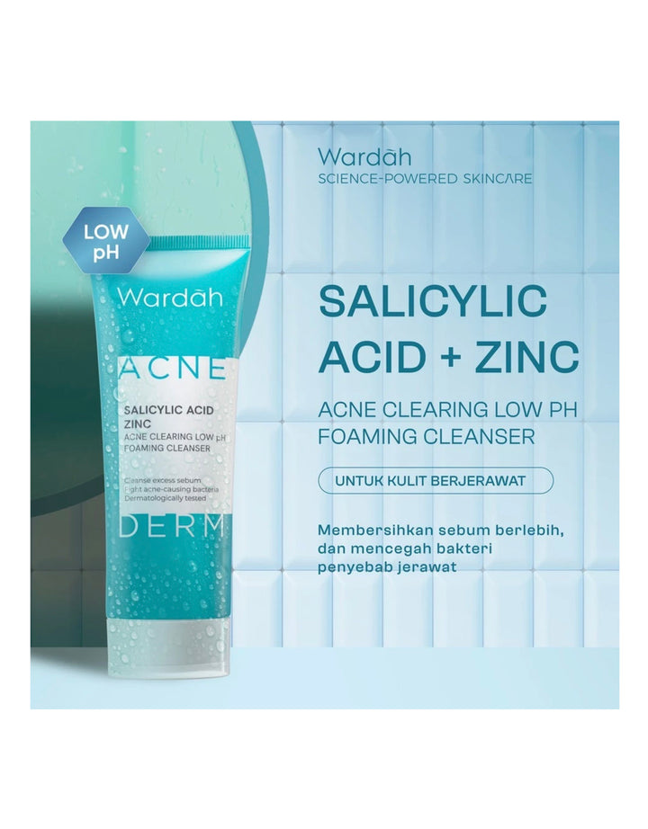 Wardah Acnederm Salicylic Acid Zinc Acne Clearing Low Ph Foaming Cleanser 100 Ml