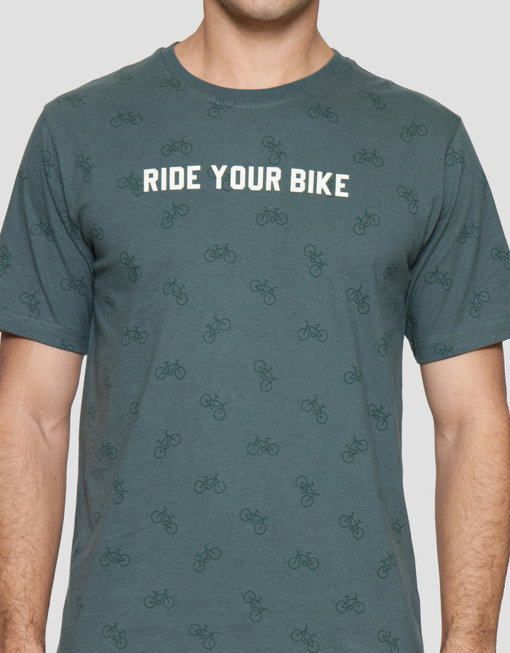 T Zone Print Theme Bicycle Ride Print Kaos Lengan Pendek Pria