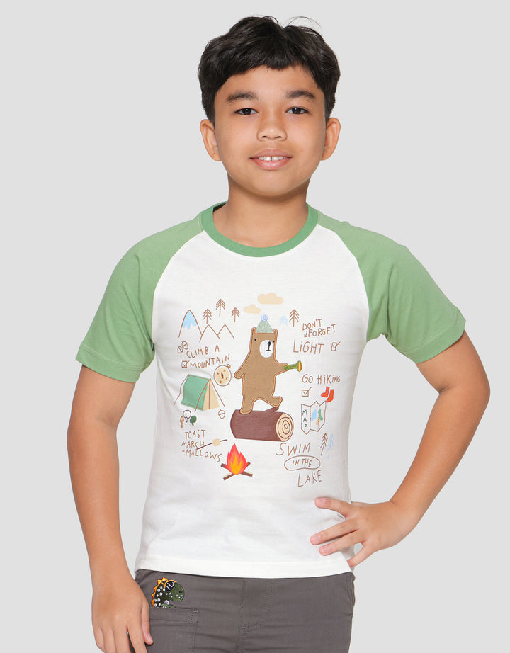 Little M Raglan Bear Explorer Kaos Lengan Pendek Anak Laki-laki