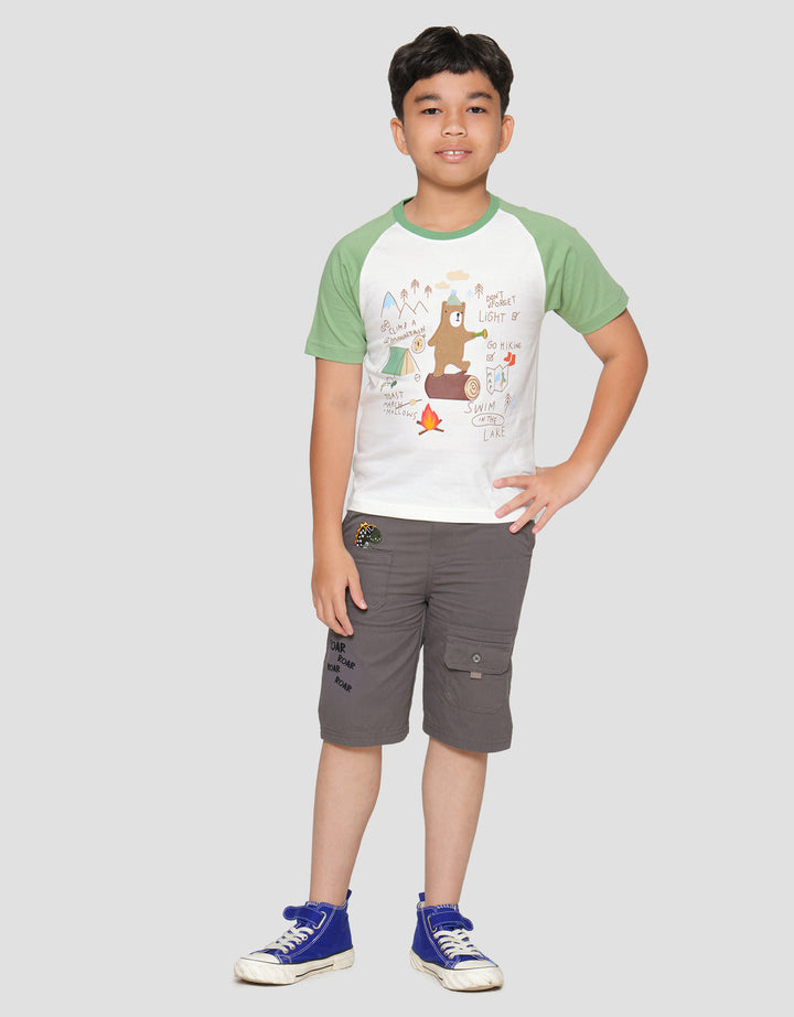 Little M Raglan Bear Explorer Kaos Lengan Pendek Anak Laki-laki