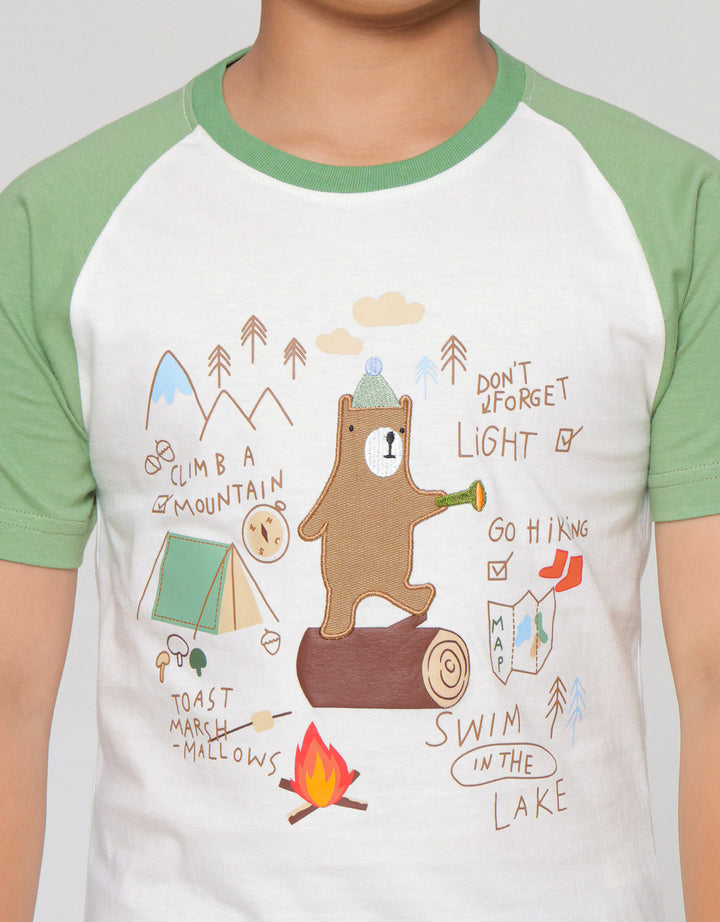 Little M Raglan Bear Explorer Kaos Lengan Pendek Anak Laki-laki