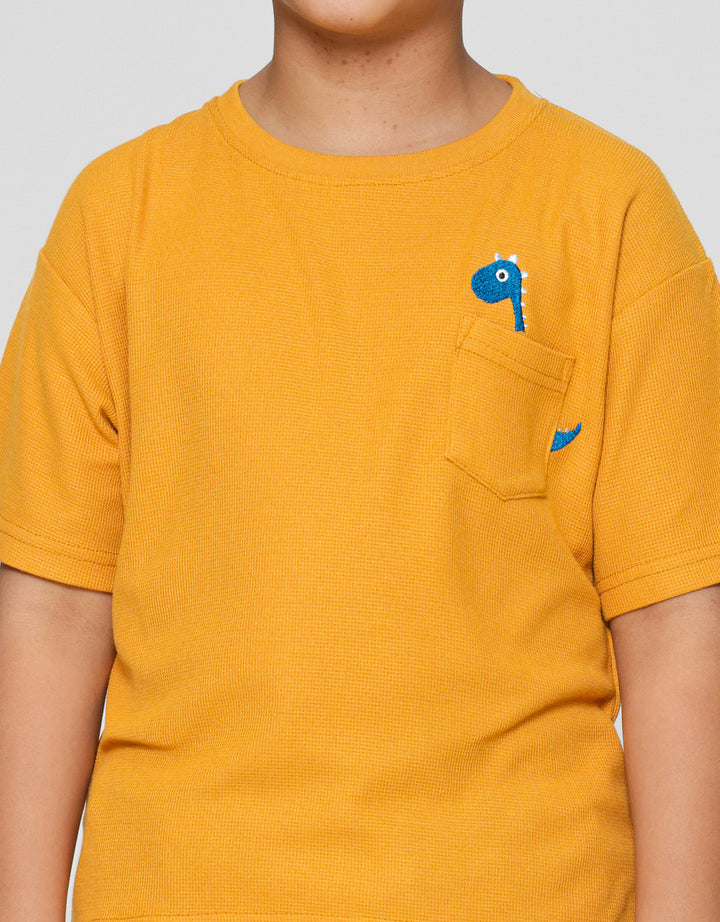 Little M Oversized Waffle Pocket Embro Dino Kaos Anak Laki-laki