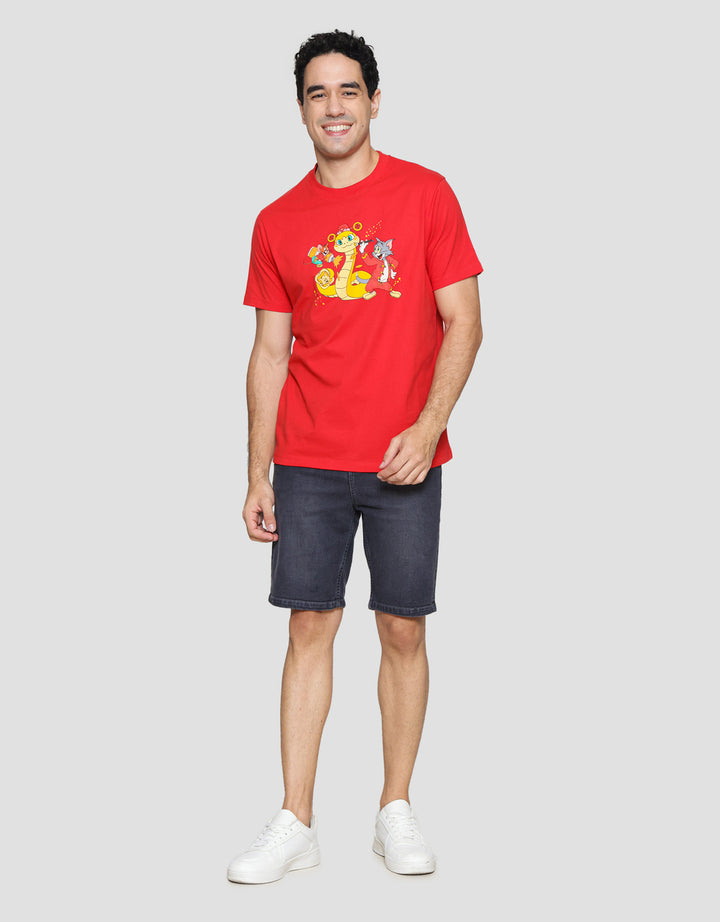 T Zone Wb Tom And Jerry Cny Snake Print Kaos Lengan Pendek Pria