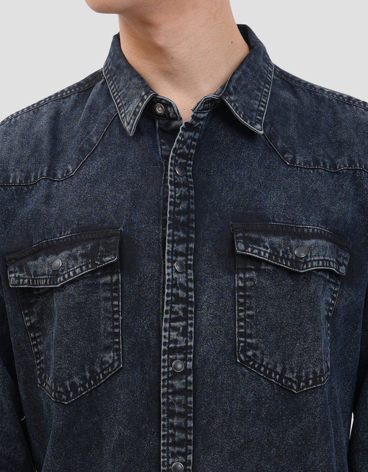 Gab's Washed Accent Kemeja Denim Pria