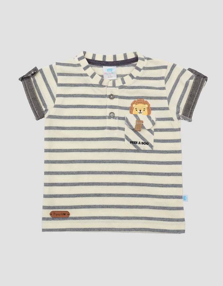 Pipiniko Stripe Lion Kantong Kaos Lengan Pendek Anak Laki-laki
