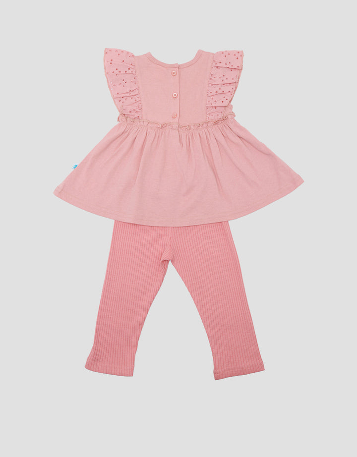Pipiniko Baju Dan Legging Ribbed Pakaian Setelan Anak Perempuan