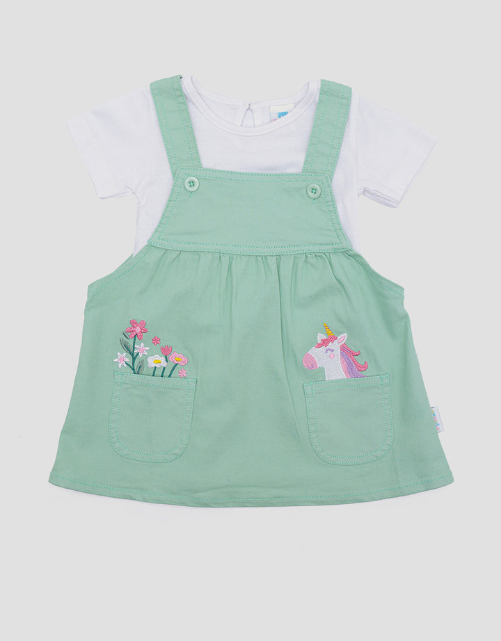 Pipiniko Twill Kantong Unicorn Midi Dress Overall Anak Perempuan