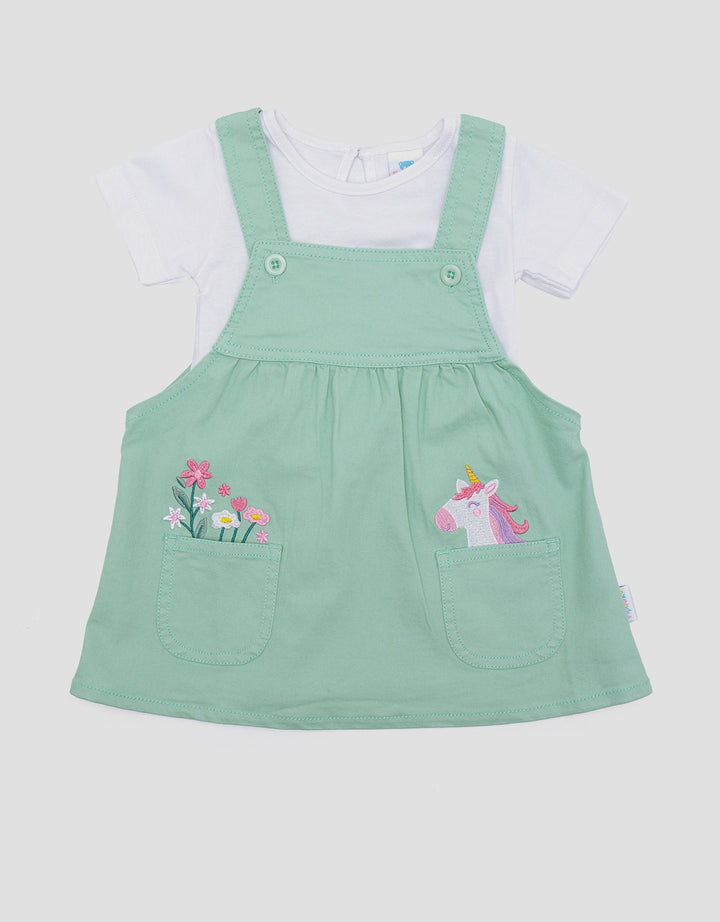 Pipiniko Twill Unicorn Pocket Midi Dress Overall Girls