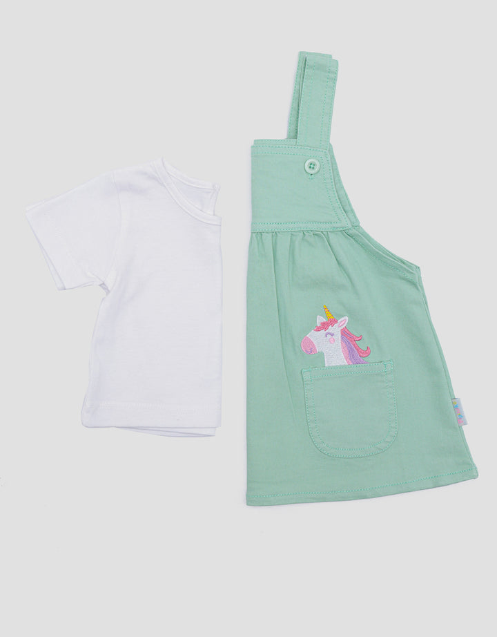 Pipiniko Twill Unicorn Pocket Midi Dress Overall Girls
