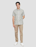 Cole Stripe Mandarin Colar Kemeja Lengan Pendek Pria