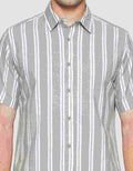 Cole Stripe Mandarin Colar Kemeja Lengan Pendek Pria