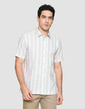 Cole Stripe Mandarin Colar Kemeja Lengan Pendek Pria