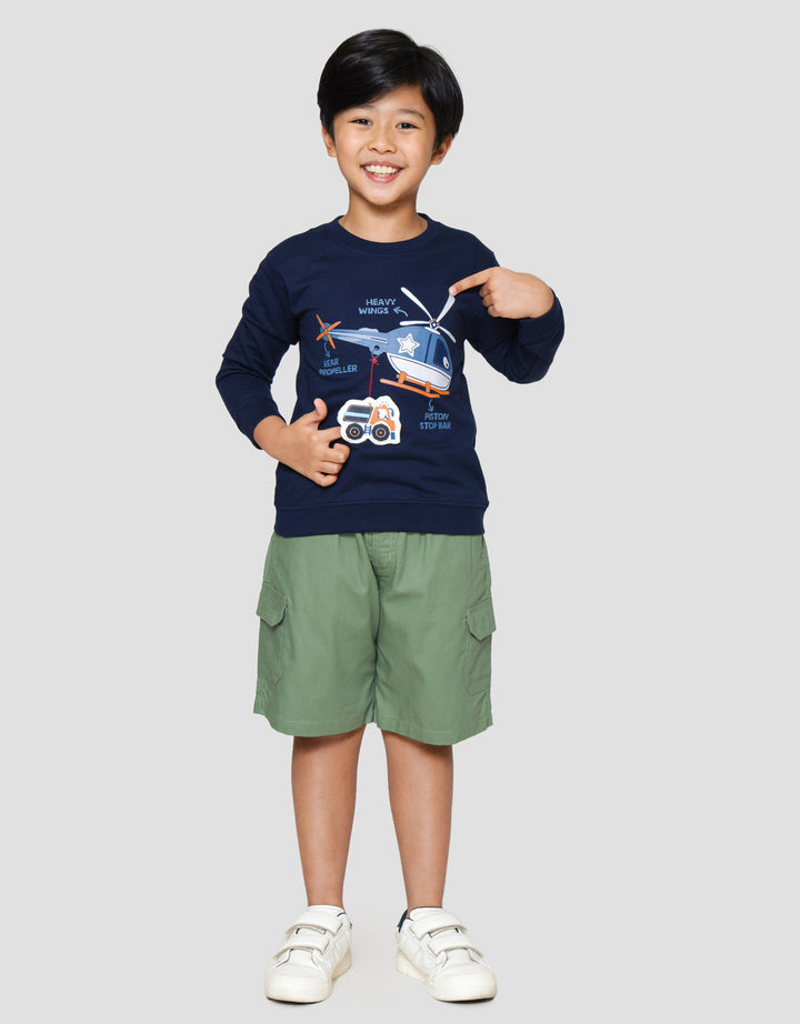 Little M Aplikasi Helicopter Sweater Anak Laki-laki