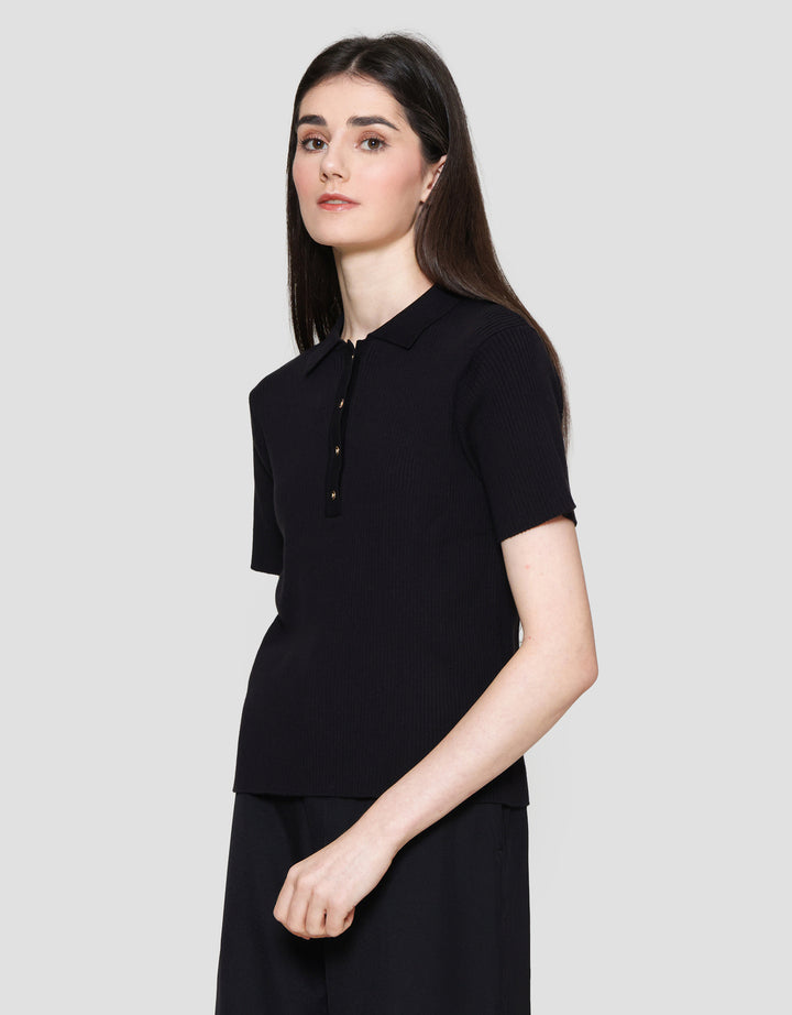 Connexion Rajut Golden Button Kaos Lengan Pendek Wanita