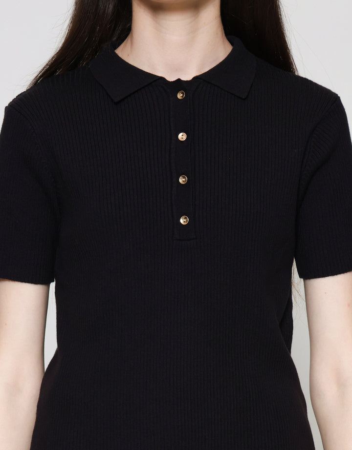 Connexion Rajut Golden Button Kaos Lengan Pendek Wanita