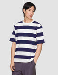 Suko Garis Rugby Stripe Kerah Bulat Kaos Oversized Pria