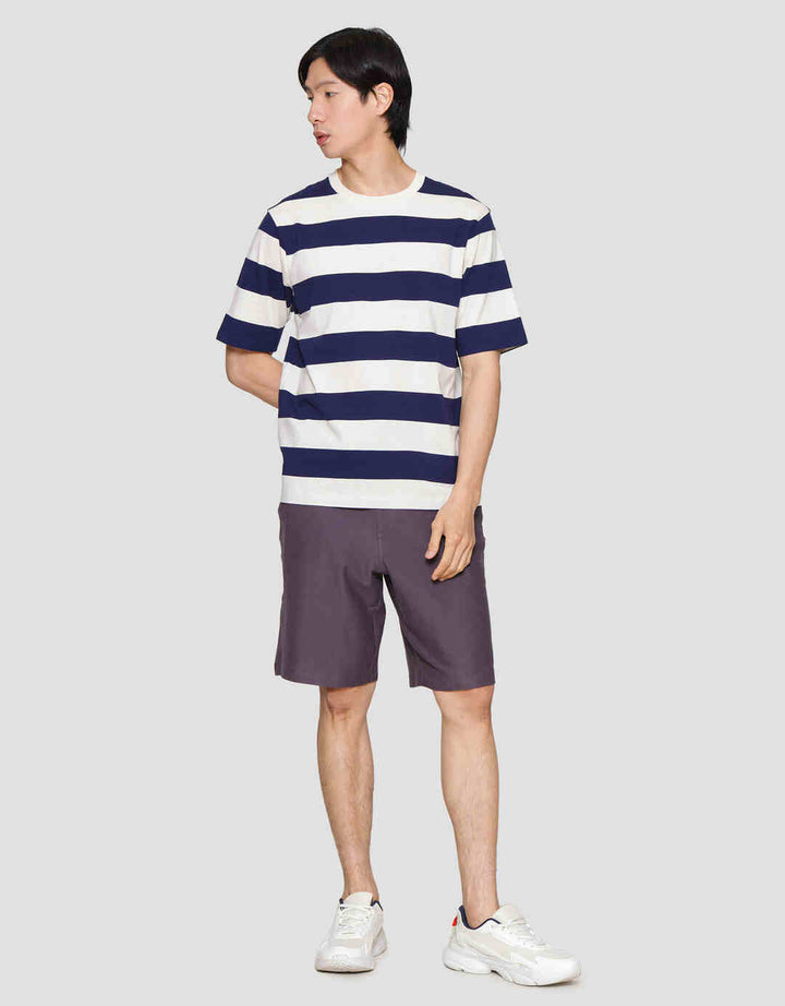 Suko Garis Rugby Stripe Kerah Bulat Kaos Oversized Pria