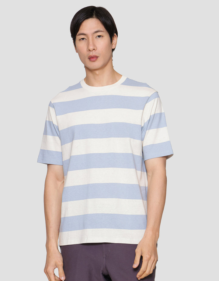 Suko Garis Rugby Stripe Kerah Bulat Kaos Oversized Pria