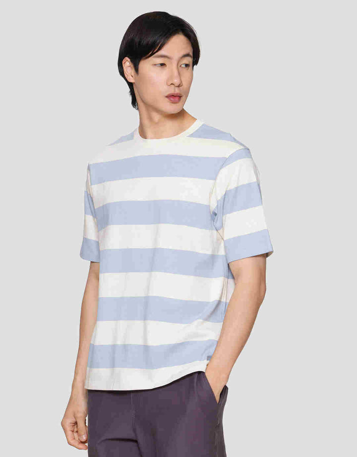 Suko Garis Rugby Stripe Kerah Bulat Kaos Oversized Pria