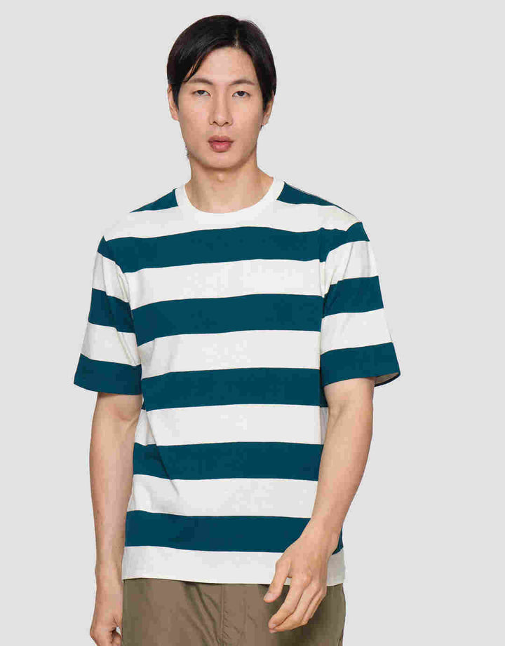 Suko Garis Rugby Stripe Kerah Bulat Kaos Oversized Pria