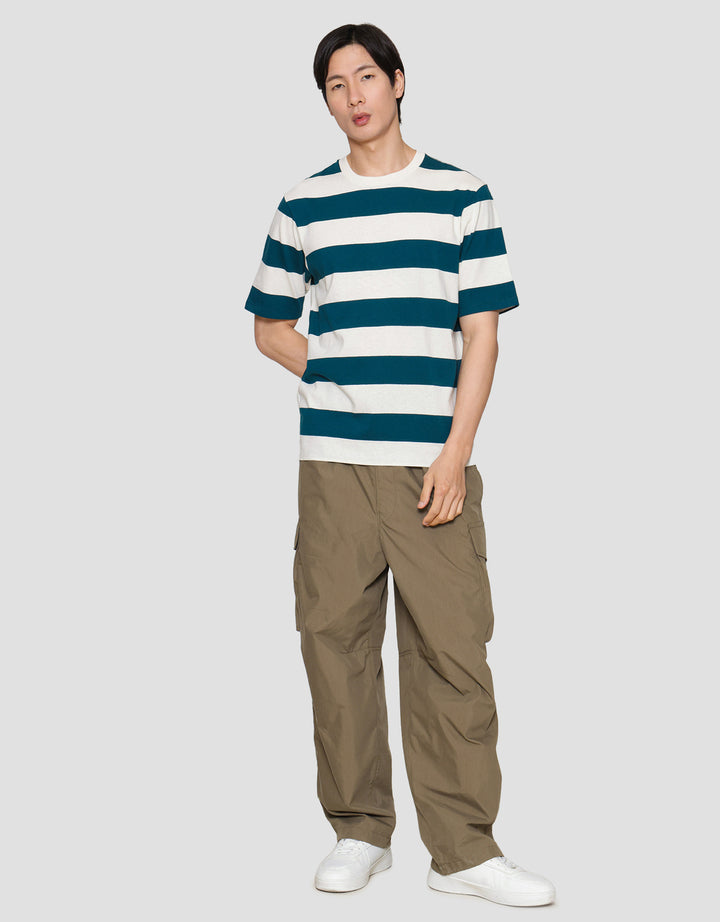 Suko Garis Rugby Stripe Kerah Bulat Kaos Oversized Pria