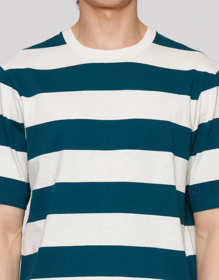 Suko Garis Rugby Stripe Kerah Bulat Kaos Oversized Pria