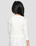 Little M Rib Ruffle Embroidery Ontone 1 Girls T-Shirt