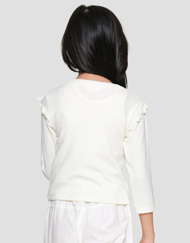 Little M Rib Ruffle Embroidery Ontone 1 Girls T-Shirt