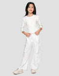 Little M Rib Ruffle Embroidery Ontone 1 Girls T-Shirt