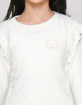 Little M Rib Ruffle Embroidery Ontone 1 Girls T-Shirt