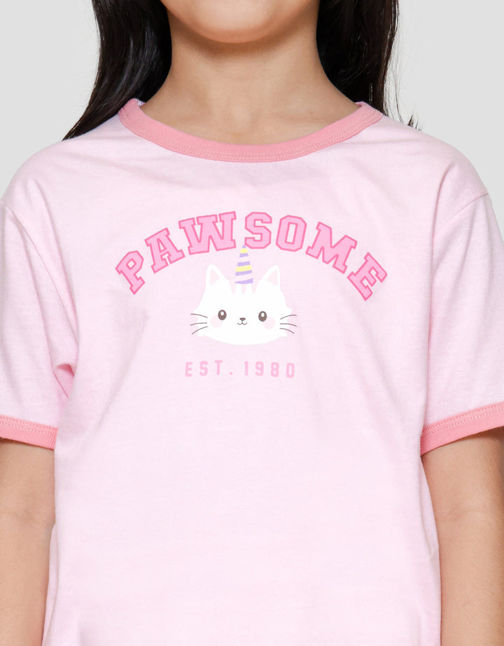 Little M Ringer Pawsome Kittycorn Kaos Anak Perempuan