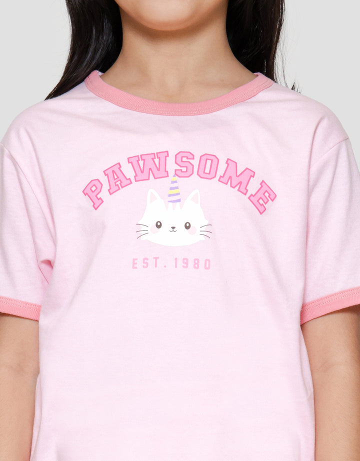Little M Ringer Pawsome Kittycorn Kaos Anak Perempuan