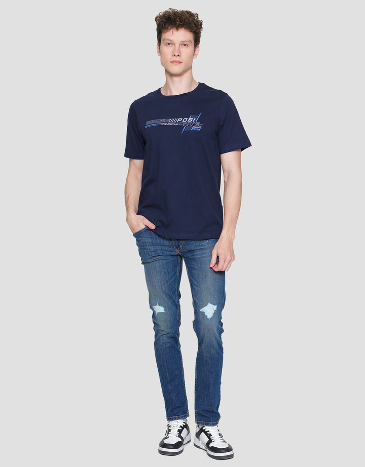 T Zone Print Theme Graphic Letter Kaos Lengan Pendek Pria