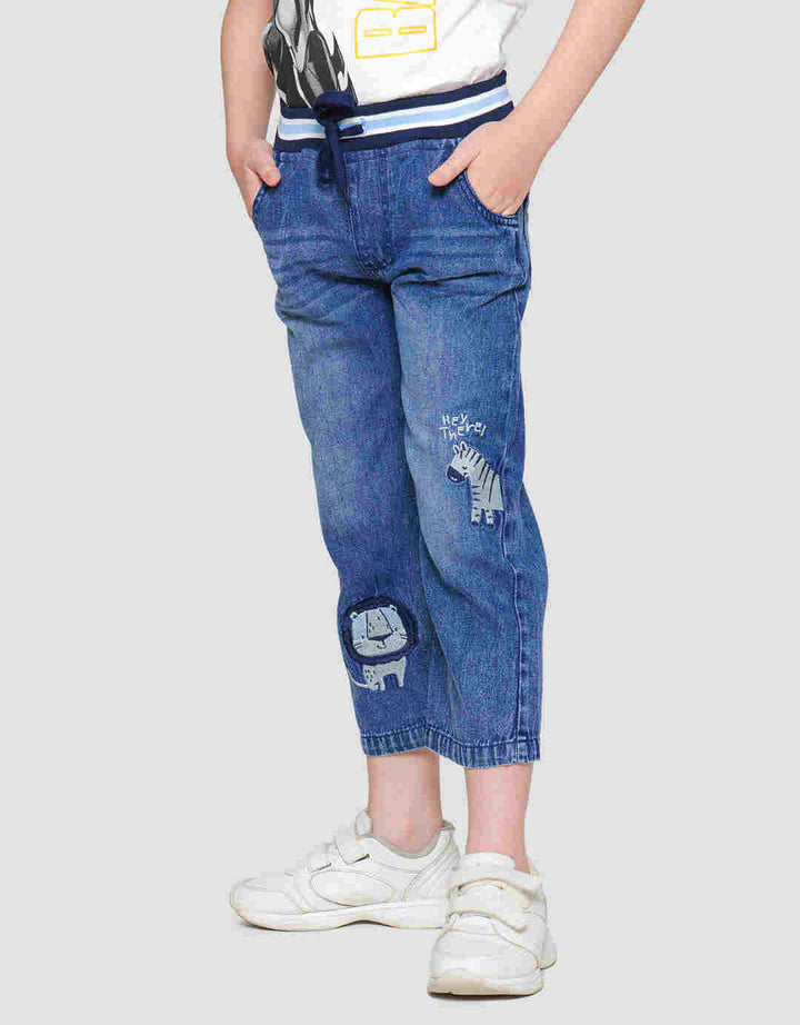 Little M Denim Regular Non Stretch Embroidered Rib Waist Men's Long Pants