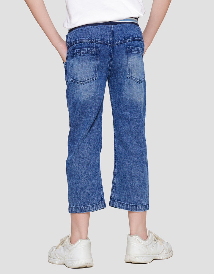 Little M Denim Regular Non Stretch Embroidered Rib Waist Men's Long Pants