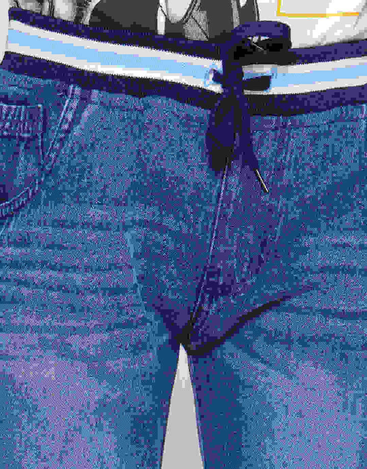 Little M Denim Regular Non Stretch Embroidered Rib Waist Men's Long Pants