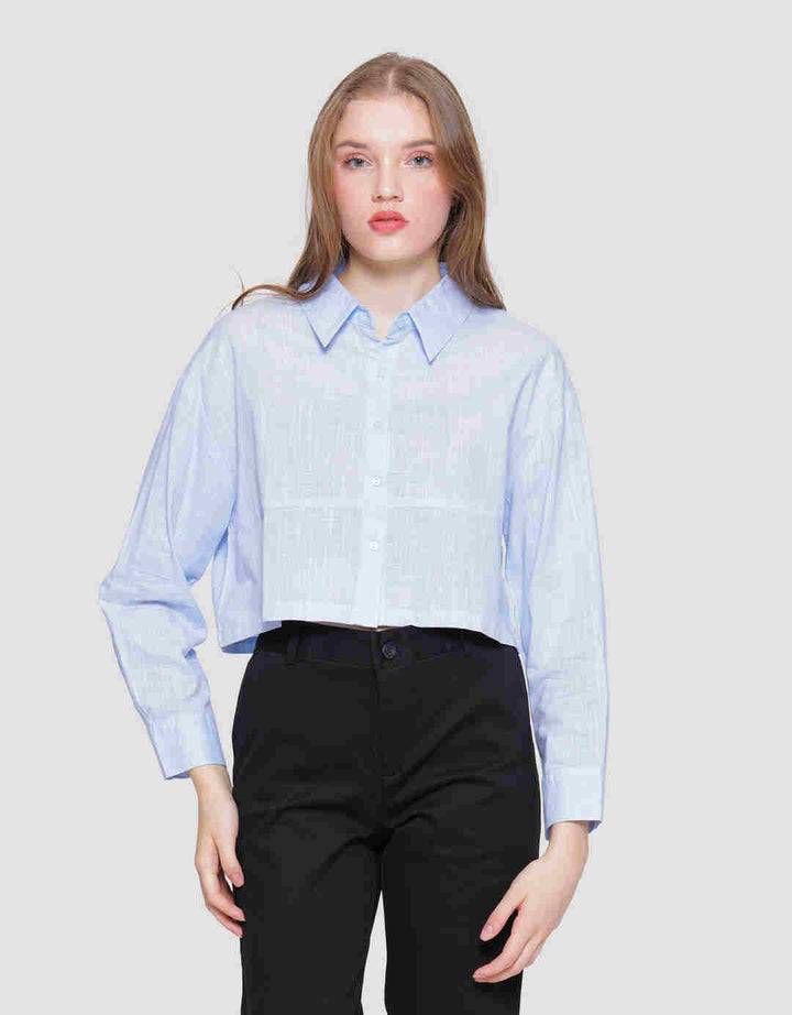 Nevada Woven Top Linen Look Kemeja Lengan Panjang Wanita