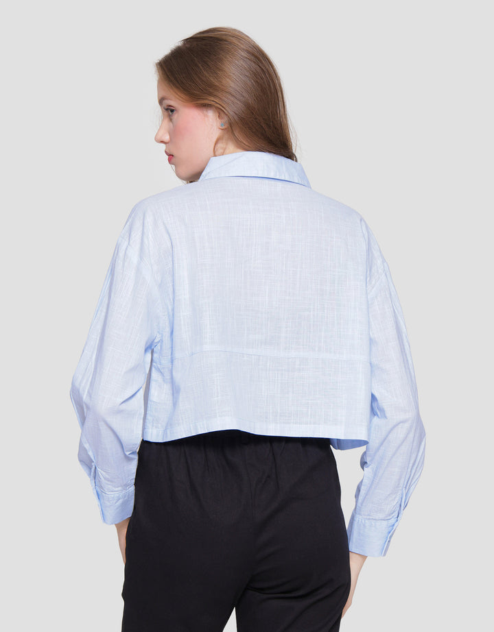 Nevada Woven Top Linen Look Kemeja Lengan Panjang Wanita
