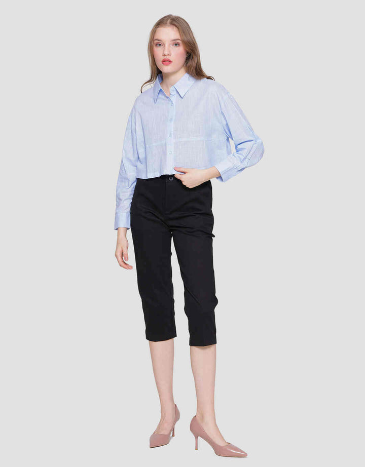 Nevada Woven Top Linen Look Kemeja Lengan Panjang Wanita