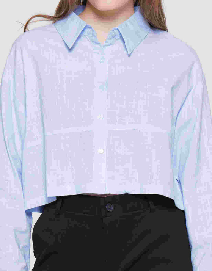 Nevada Woven Top Linen Look Kemeja Lengan Panjang Wanita