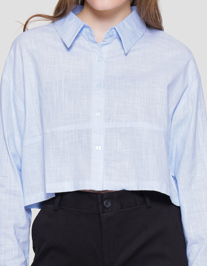Nevada Woven Top Linen Look Kemeja Lengan Panjang Wanita